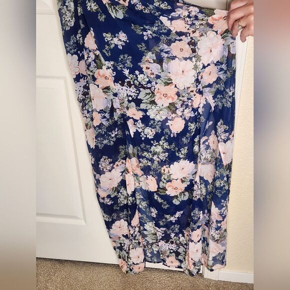 Trixxi M ShiffonMlticlred Floral Print DoubleSlits ColdShoulder Maxi Women Dress - Picture 3 of 9